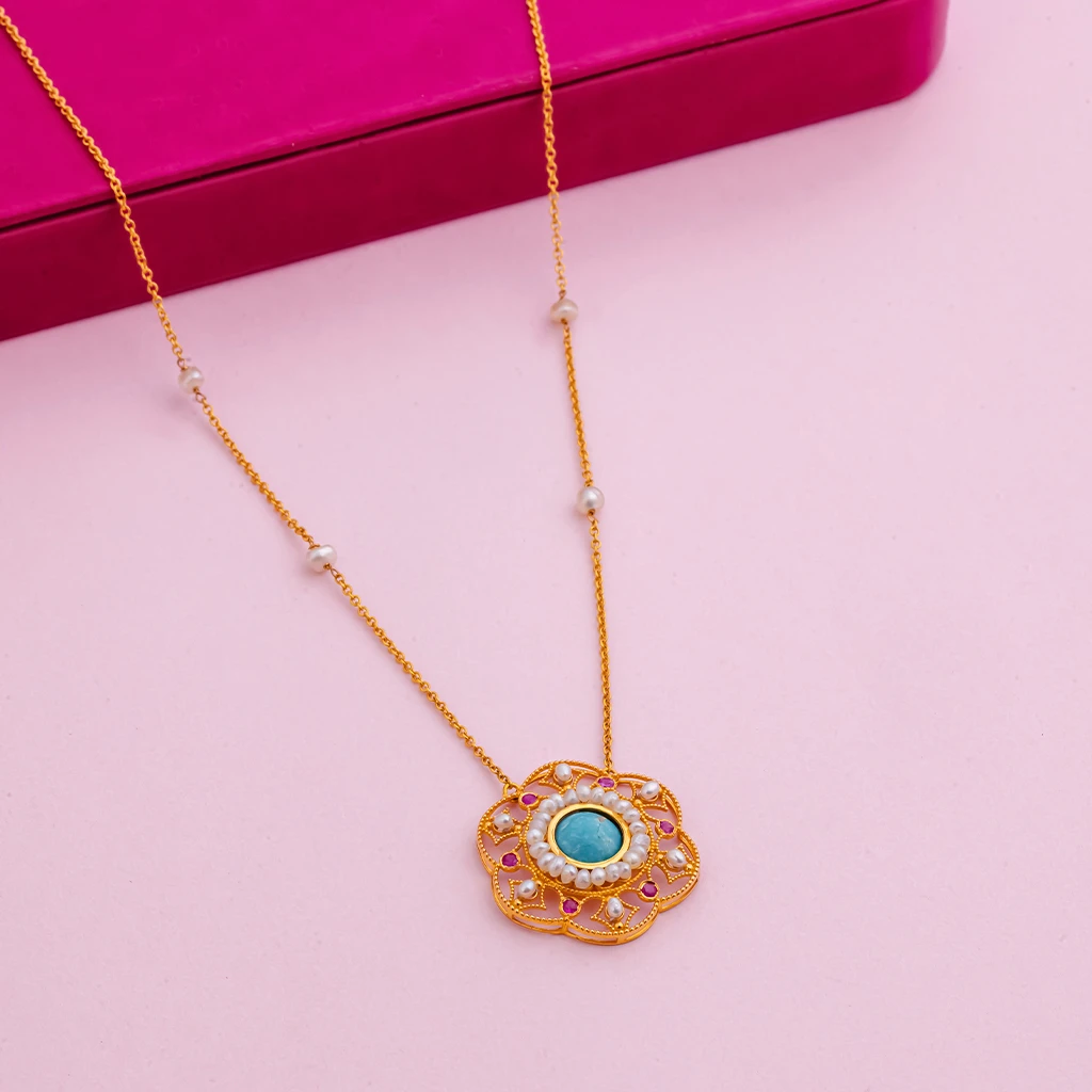 LJ048:Round Turquoise Necklace