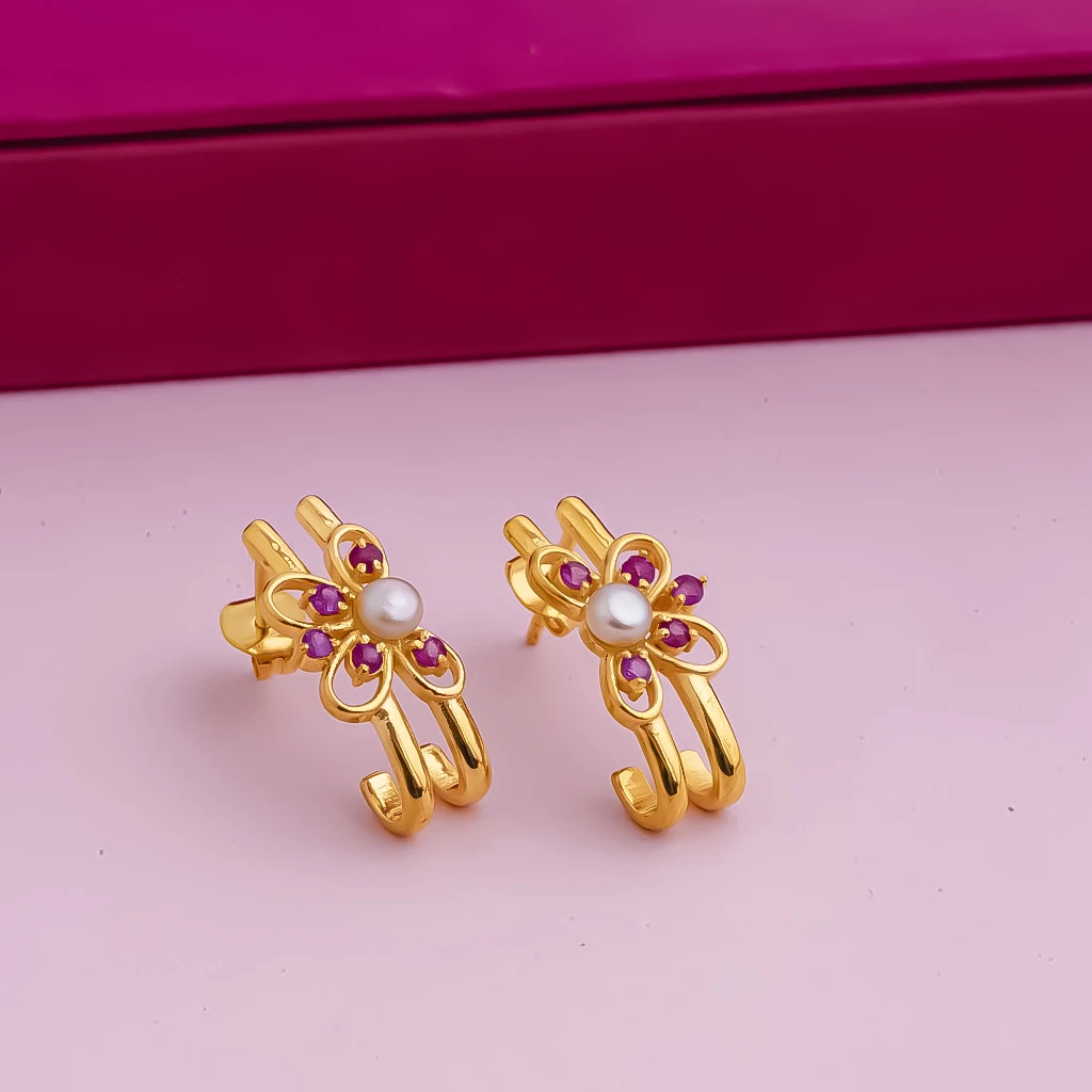 LJ059: Half Flower Ruby Earrings